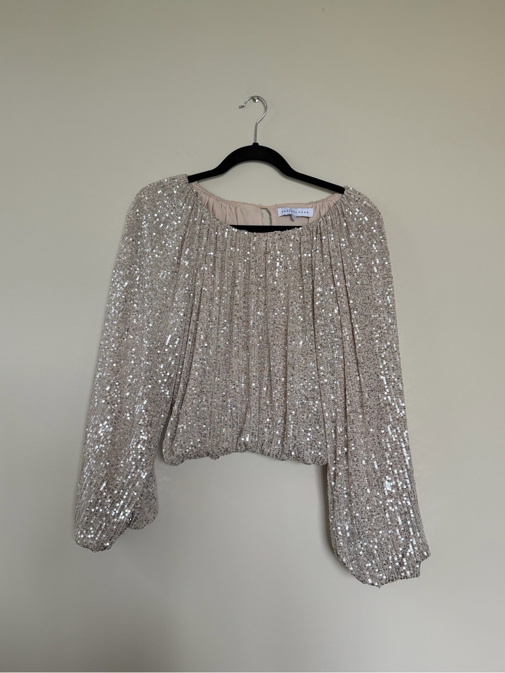 Endless Rose Champagne Sequin Off-Shoulder Blouse